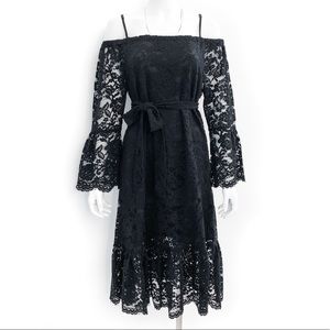 Gold Hawk Black Floral Lace Off-shoulder Dress